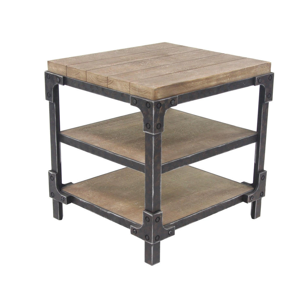 24" x 26" Brown Wood 2 Shelves Accent Table Y722