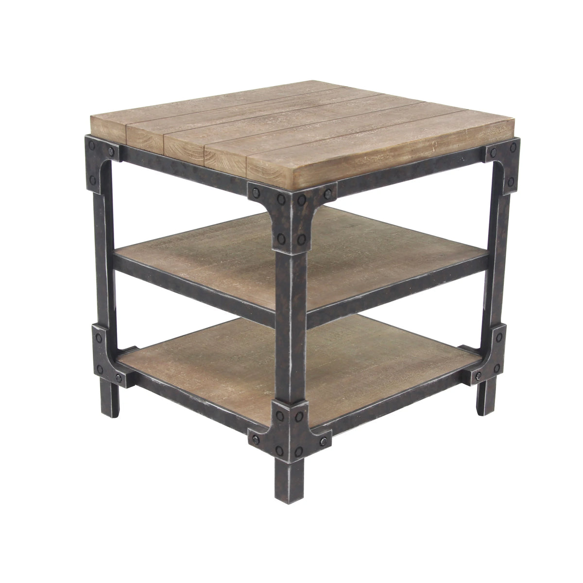 24" x 26" Brown Wood 2 Shelves Accent Table Y722