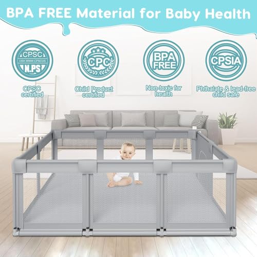 Large Baby Playpen with Soft Breathable Mesh, Grey H96505