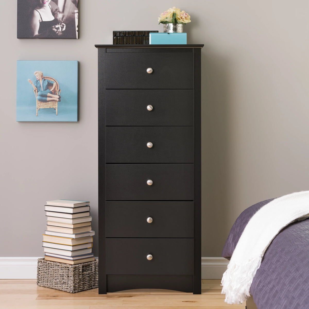Black 6 Drawer Wooden Dresser K945