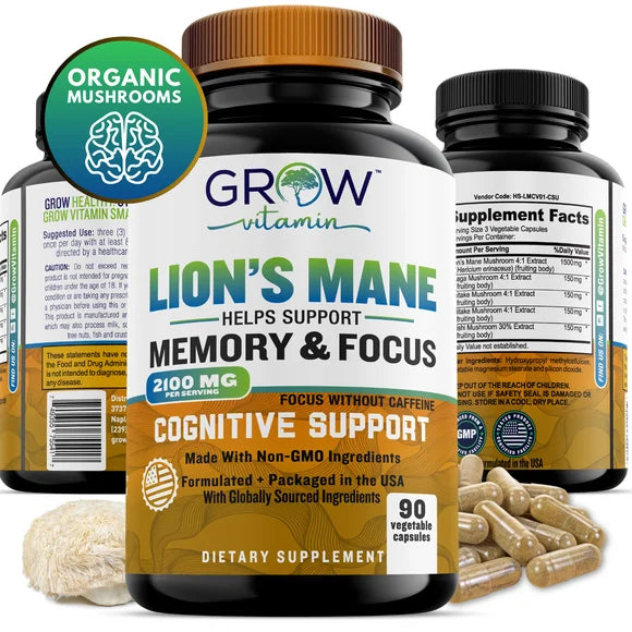 Organic Lions Mane 2100 mg Focus Capsules 90 Vegetable Capsules B78816