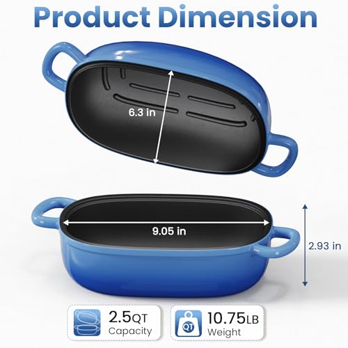 Blue Oval Cast Iron 2.5QT Dutch Oven with Lid L3675
