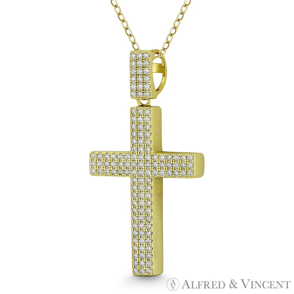 CZ Crystal Pave Christian Pendant & Chain Necklace in .925 Sterling Silver W97337