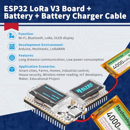 ESP32 LoRa V3 Development Board with 4000mAh Battery and USB Charger Cable Set F458