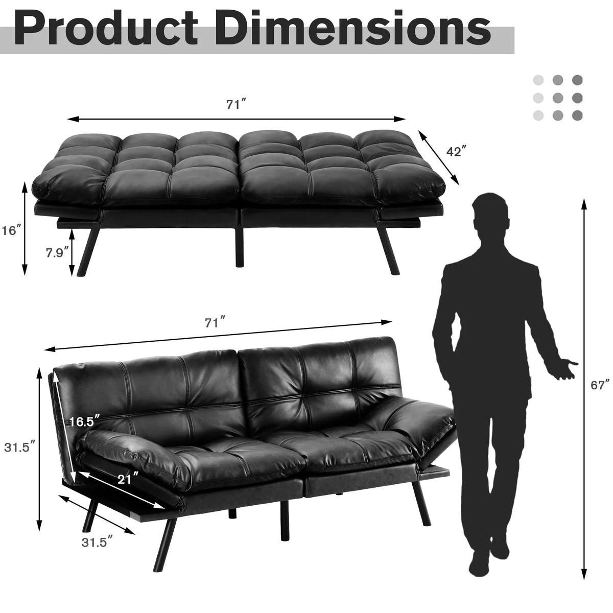 Convertible Sleeper Loveseat Sofa with Split Backrest N31445