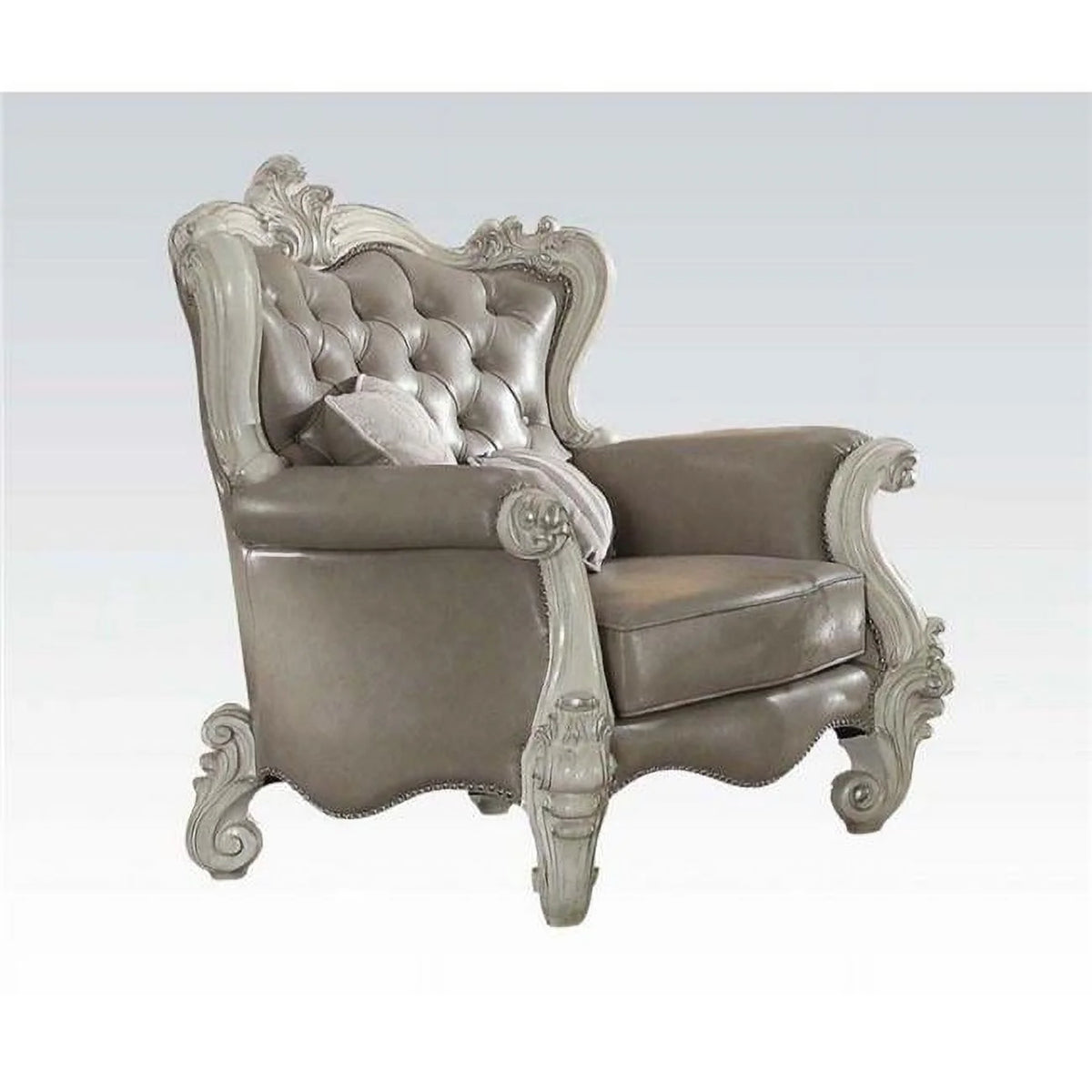 Gray Faux Leather Tufted Wingback Chair W511675