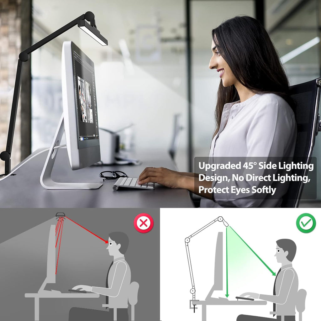 LED Desk Lamp with Clamp, Dimmable Swing Arm, 4 Color Modes C52426