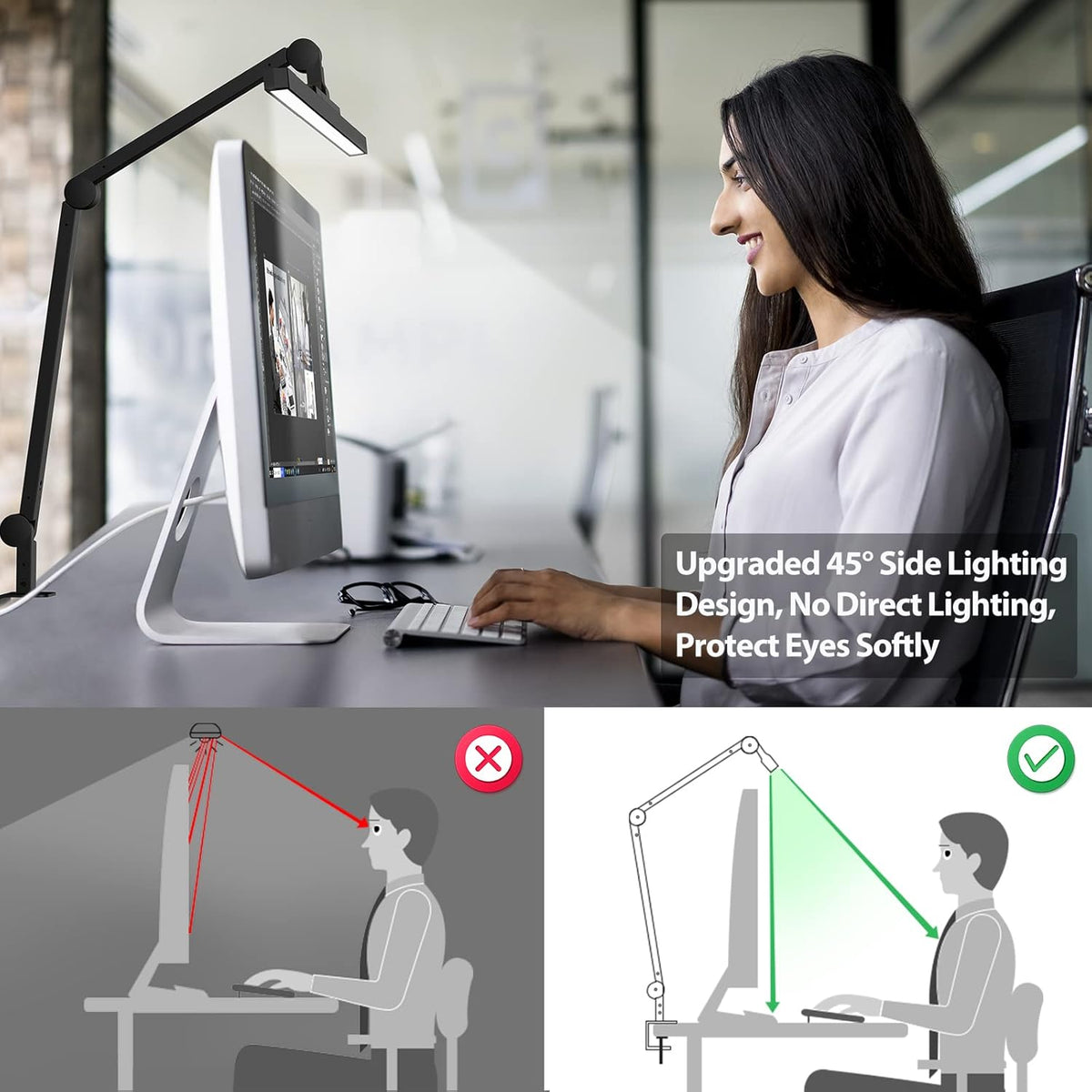 LED Desk Lamp with Clamp, Dimmable Swing Arm, 4 Color Modes C52426