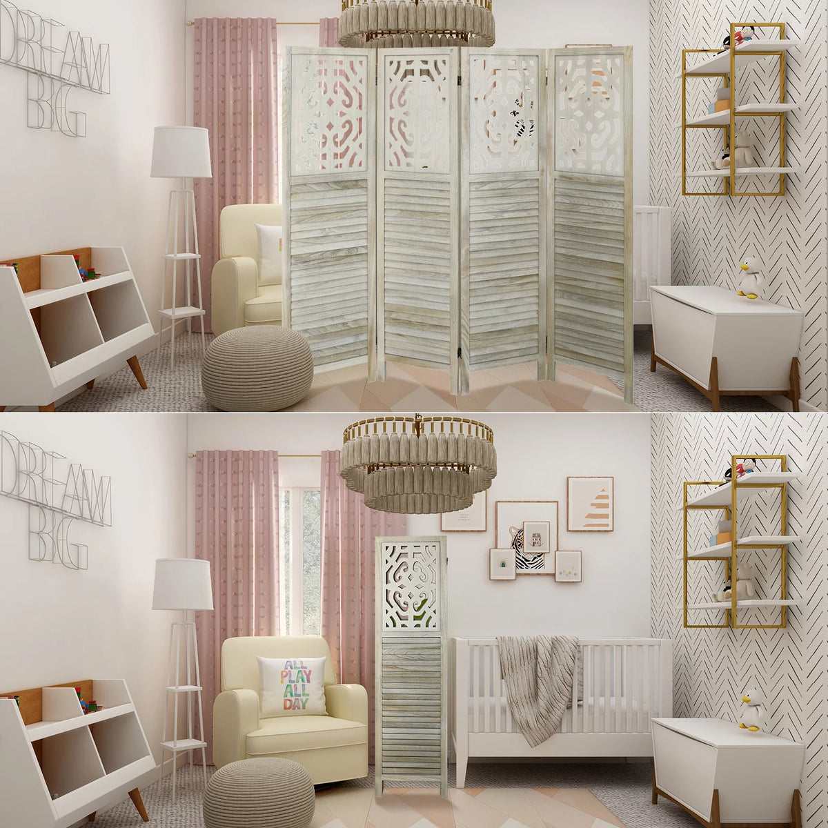 4 Panels Wood Carved Room Divider L66518