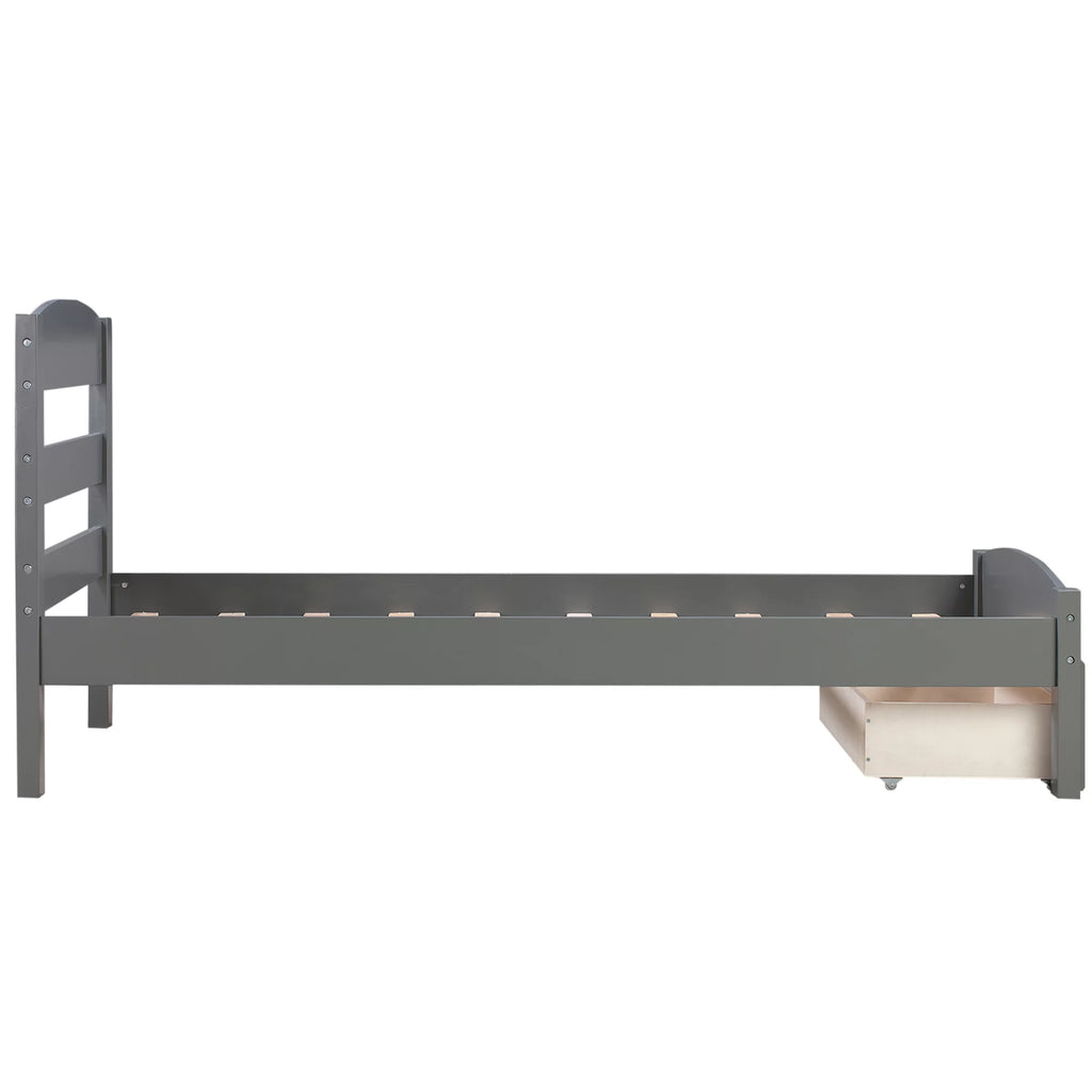 White Pine Wood Twin Bed with Storage Drawer G58159