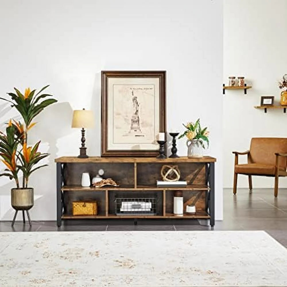 Industrial Wood and Metal TV Stand with Cabinet X371389