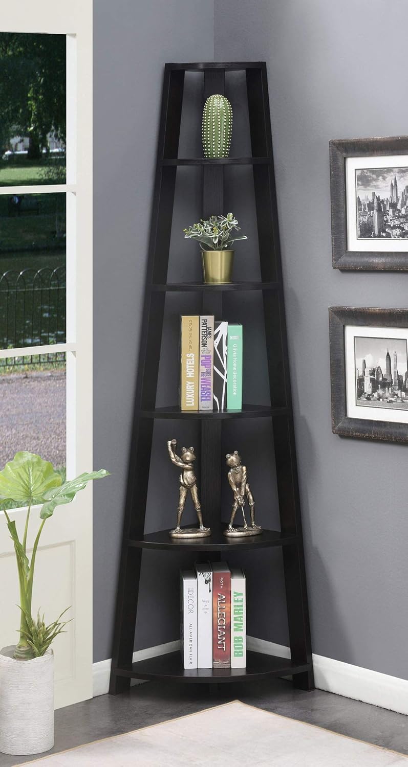 White 5 Tier Corner Bookcase S2995