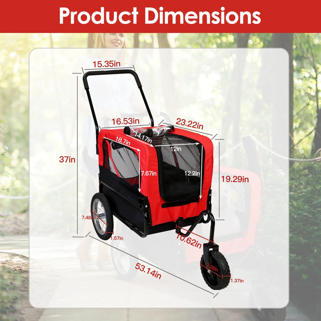 2-In-1 Dog Bicycle Trailer Jogging Stroller with Canopy O253