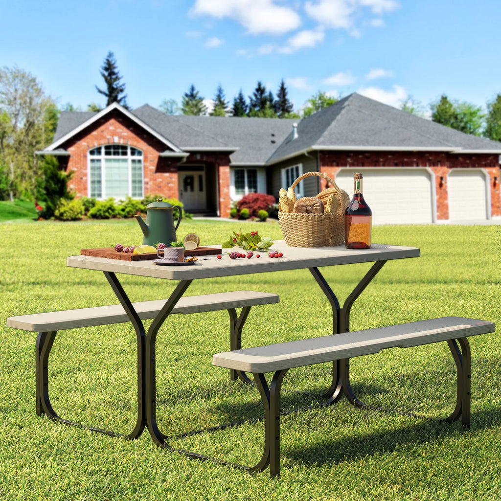 6 ft Picnic Table Bench Set with Umbrella Hole N2816