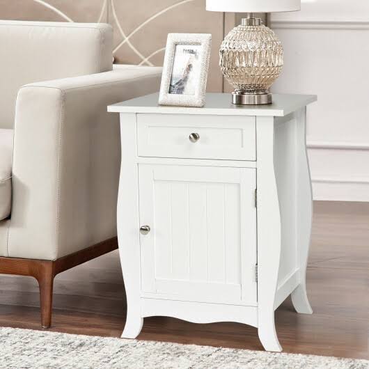 White Wooden Accent End Table with Drawer Y45251