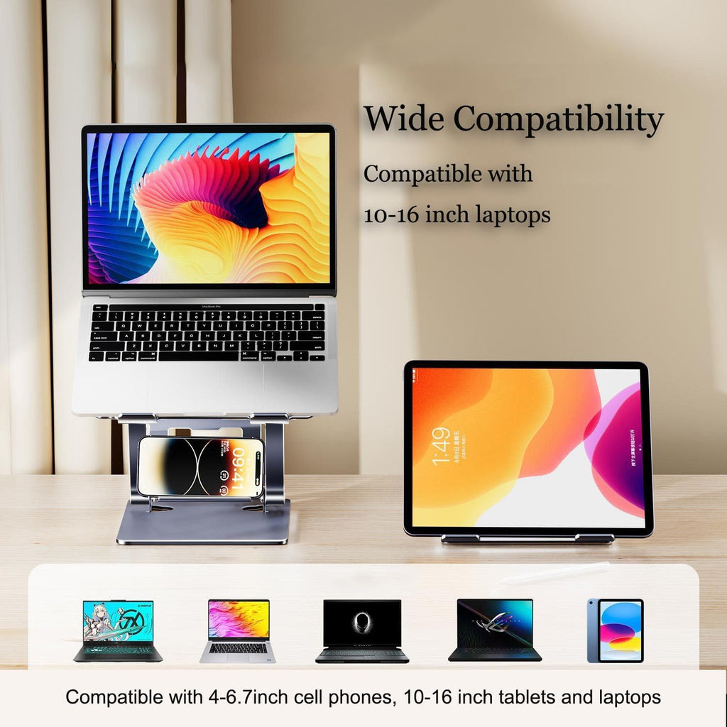 Adjustable Height Laptop Stand with Phone Holder, Foldable Laptop Riser U3610