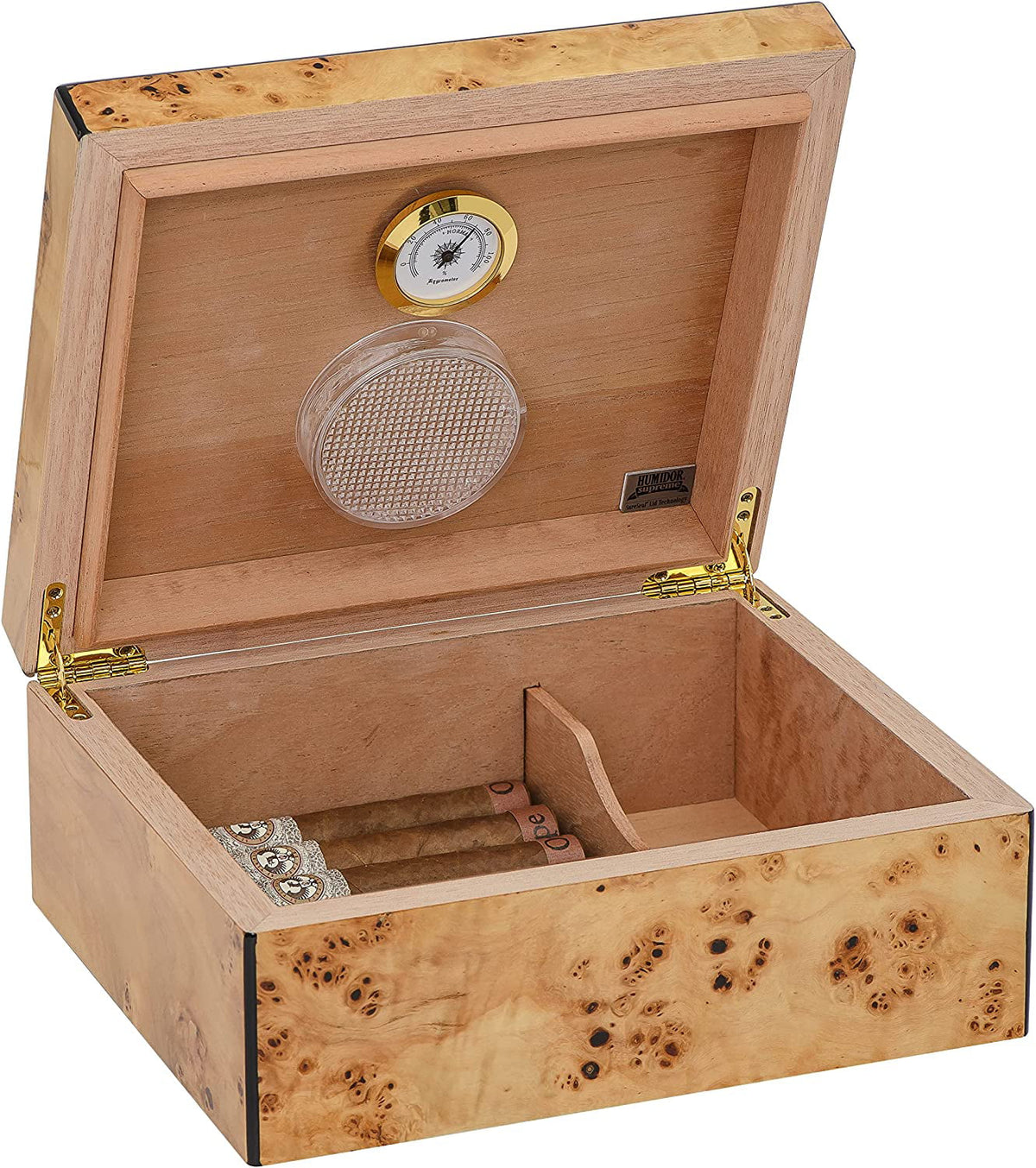 Desktop Cigar Humidor with Hygrometer and Humidifier, Spanish Cedar Lined U775189