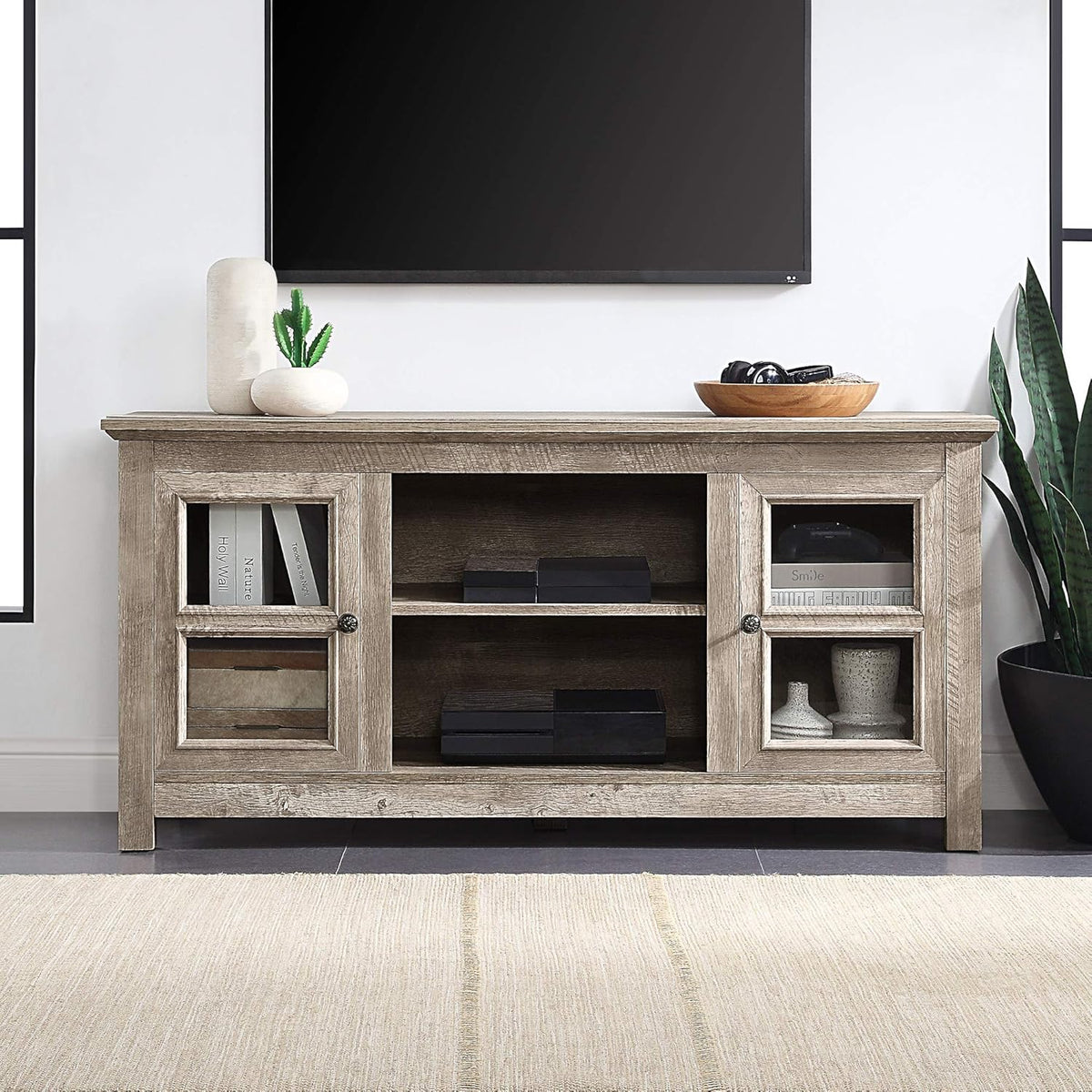 Electric Fireplace TV Stand for TVs up to 55 Inch with Storage Shelves & Cabinets U18857