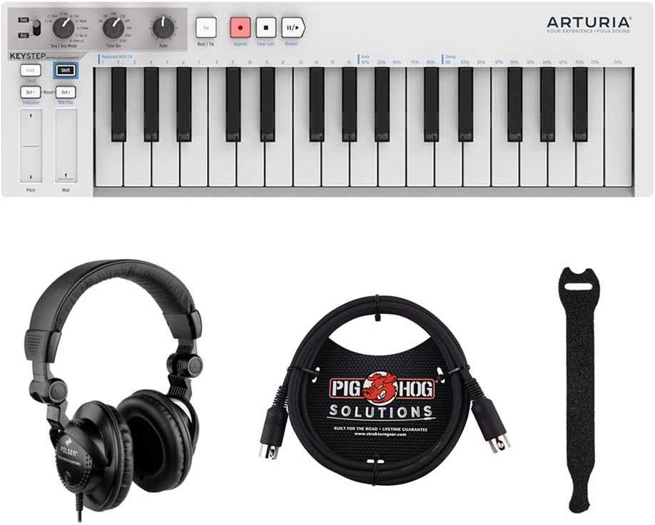 MIDI Controller Sequencer with Headphones MIDI Cable and Straps Bundle D542