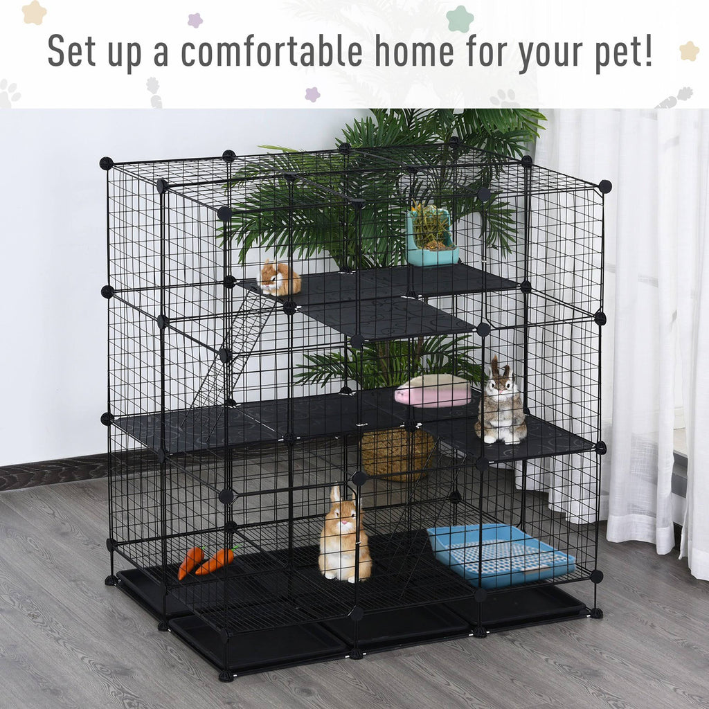 Black Steel Pet Playpen with Trays C577