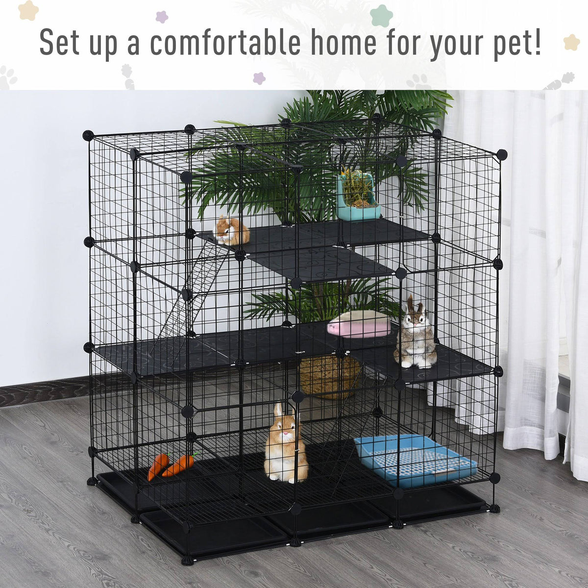 Black Steel Pet Playpen with Trays C577