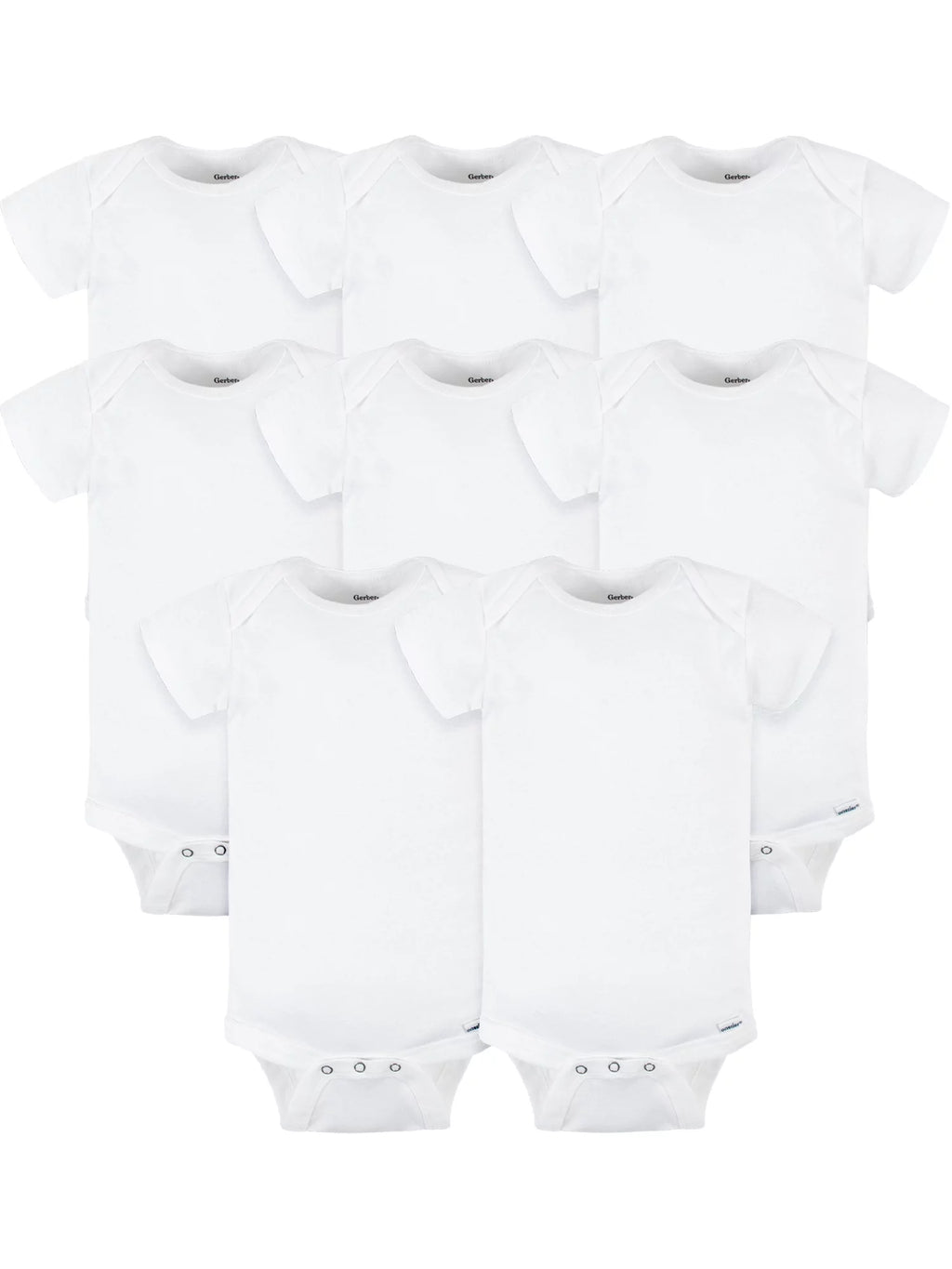 White Cotton Rib Short Sleeve Bodysuits, 8-Pack C949