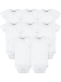 White Cotton Rib Short Sleeve Bodysuits, 8-Pack C949