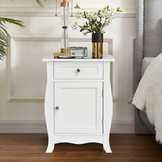 White Wooden Accent End Table with Drawer Y45251