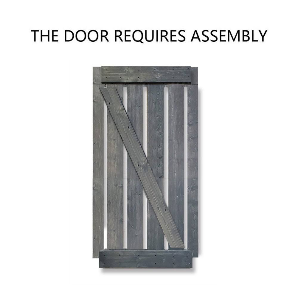 Gray Knotty Pine Wood Interior Sliding Barn Door with Hardware Kit W7089