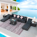 9 Piece Wicker Rattan Patio Sofa Set with Fire Pit Table Q5033
