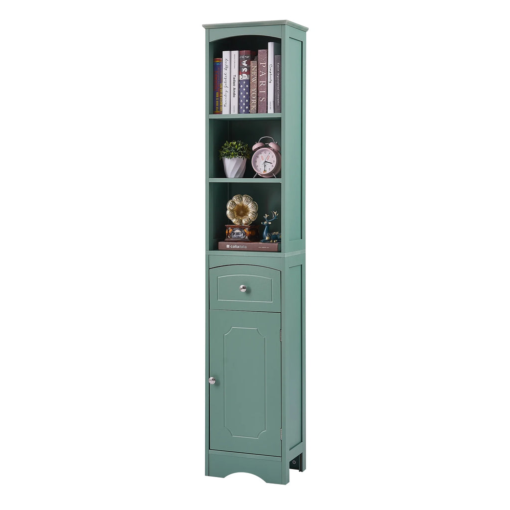 Tall Green MDF Bathroom Storage Cabinet with Drawer T1182