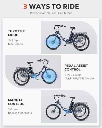 24 & 26 inch 350W 7 Speed Electric Tricycle E663