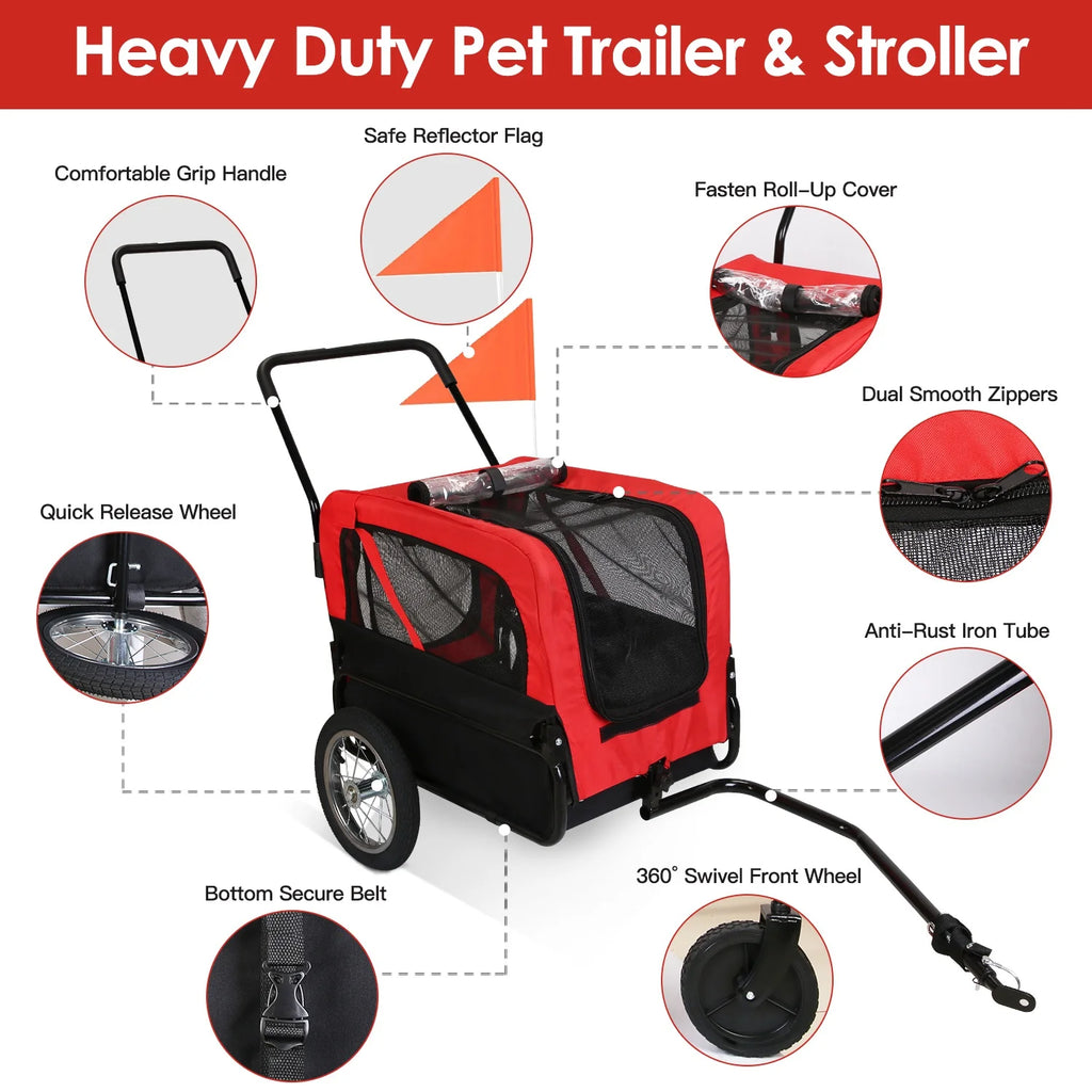 2-In-1 Dog Bicycle Trailer Jogging Stroller with Canopy O253