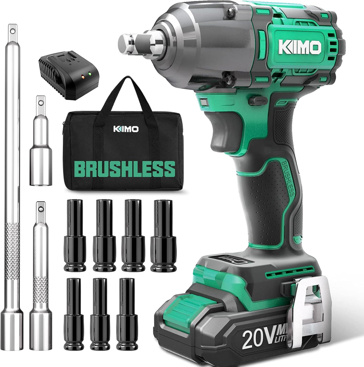 Cordless Brushless Impact Wrench Set 20V 1/2 300 Ft-lb B6900