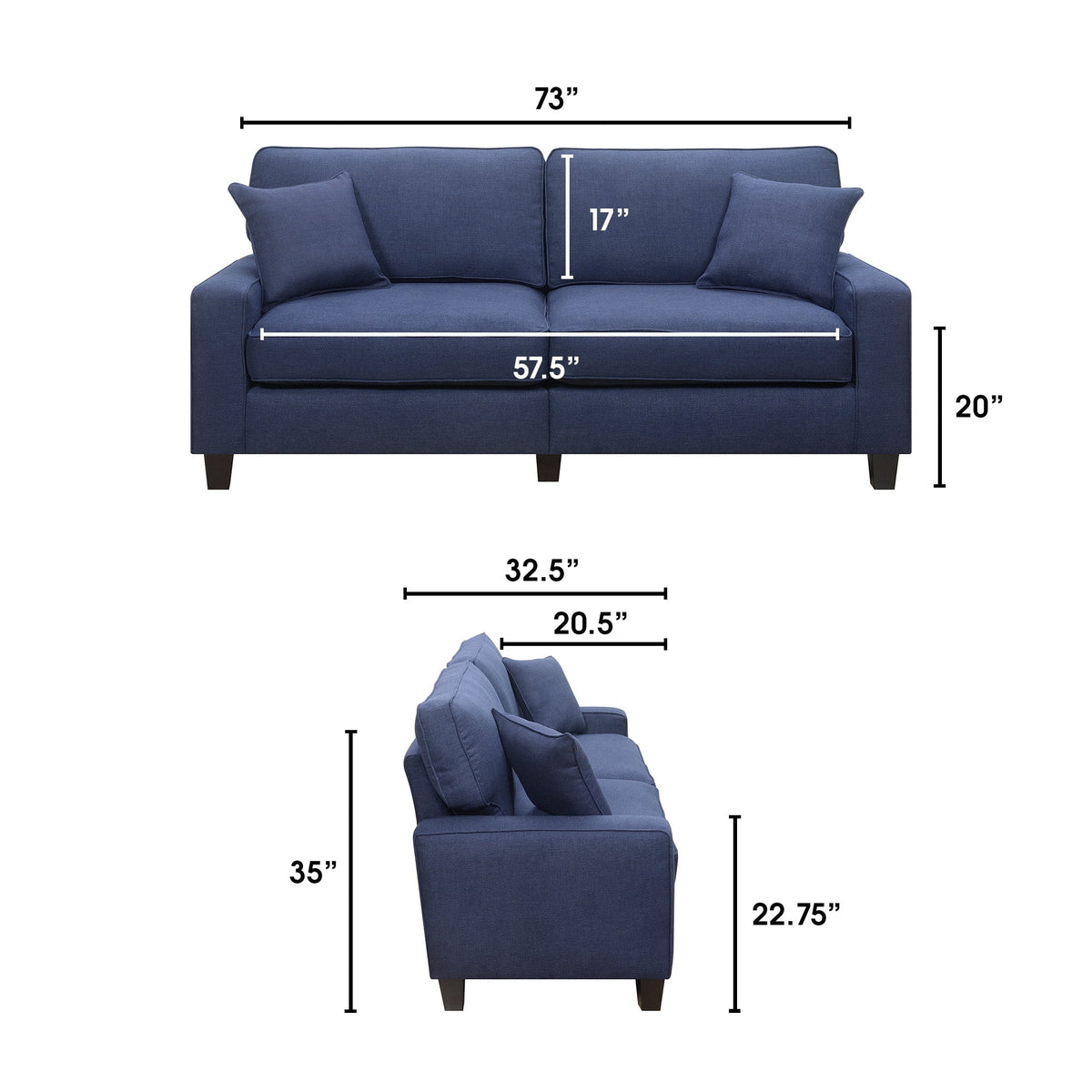 Navy Blue Fabric Sofa H19657