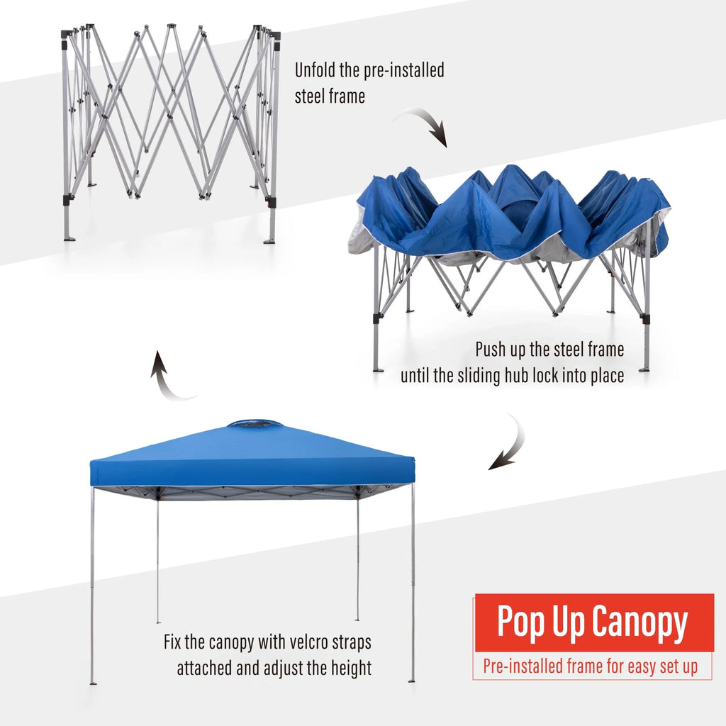10' x 10' Blue Pop Up Canopy Tent with Wheeled Bag F8756