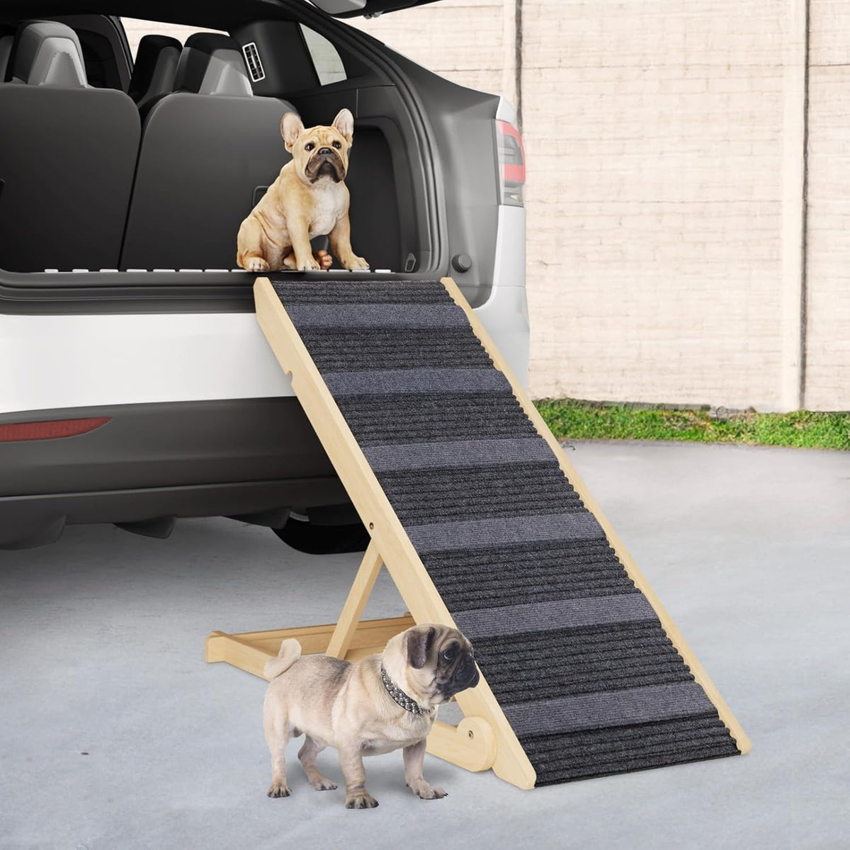 Folding Wooden Pet Ramp, 7 Adjustable Height from 10.8" to 26.6", Supports Up to 200lbs K1834