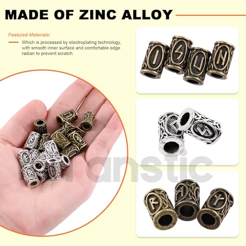 300Pcs Viking Rune Beads Hair Beard Beads Set including 5Pcs Black Pull Hairpin Quick Beader Hairpins and 200Pcs Black Rubber Bands with a Bag R3086