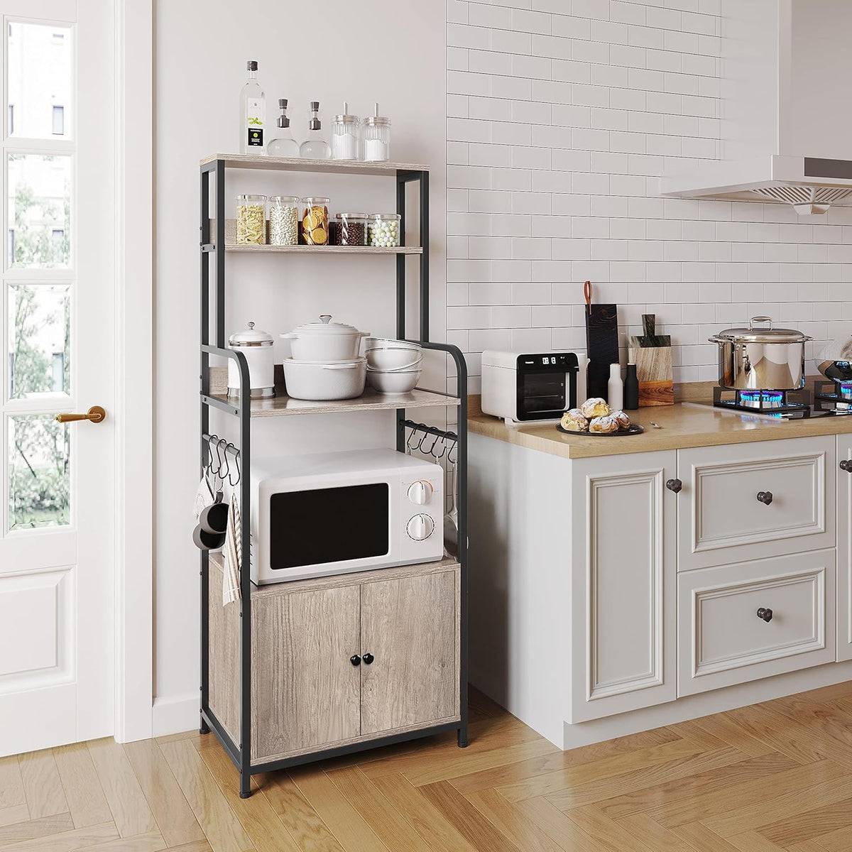 4-Tier Kitchen Bakers Rack with Storage Cabinet and Hutch E709595