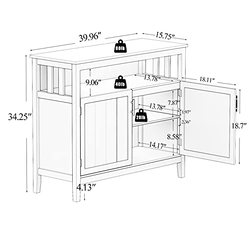 White Solid Wood Buffet Table with 2 Doors and Shelves S823992