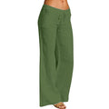 Women Linen Cotton Elastic Waist Drawstring Long Wide Leg Pants R8054