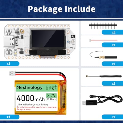 ESP32 LoRa V3 Development Board with 4000mAh Battery and USB Charger Cable Set F458