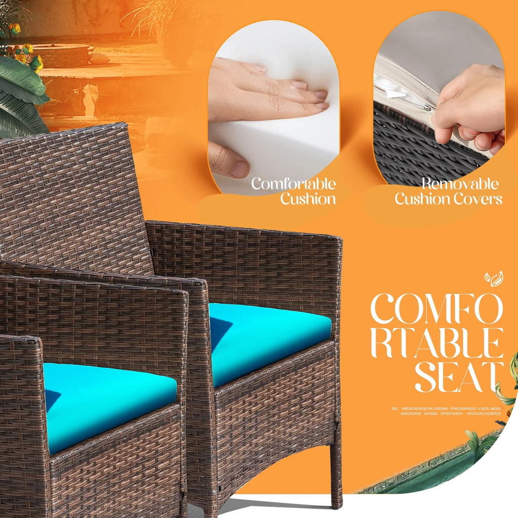 4 Piece PE Rattan Wicker Patio Table and Chairs Set with Cushions J6159