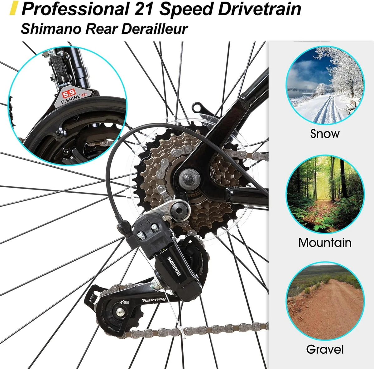 26 27.5 Inch Mountain Bike 21 Speeds Hardtail Bicycle T427