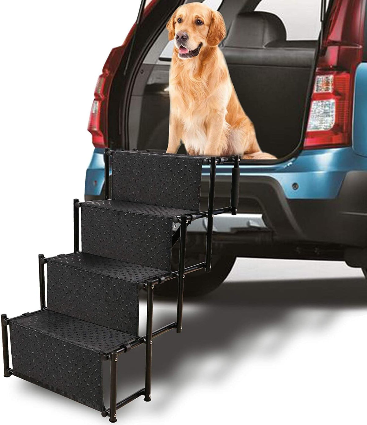 Black 5 Steps Metal Fram Folding Pet Dog Car Ramp with Shoulder Strap I1764