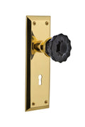 Crystal Black Glass Door Knob in Polished Brass Q22748
