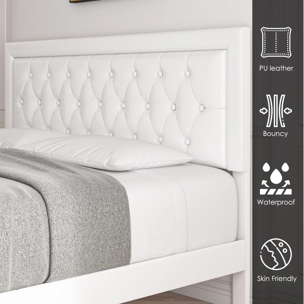 Queen Size Black PU Leather Upholstered Platform Bed Frame H238900