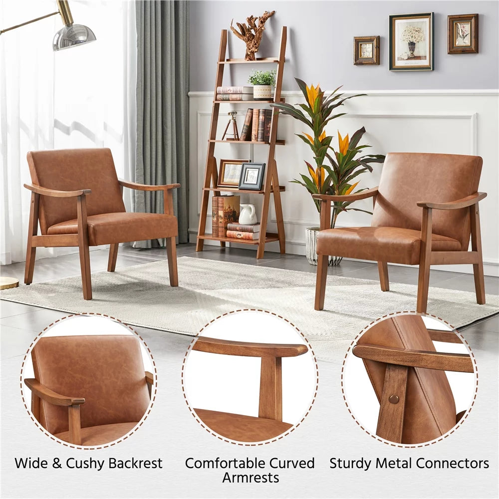 Light Brown Faux Leather Armchair with Solid Wood Legs A4135