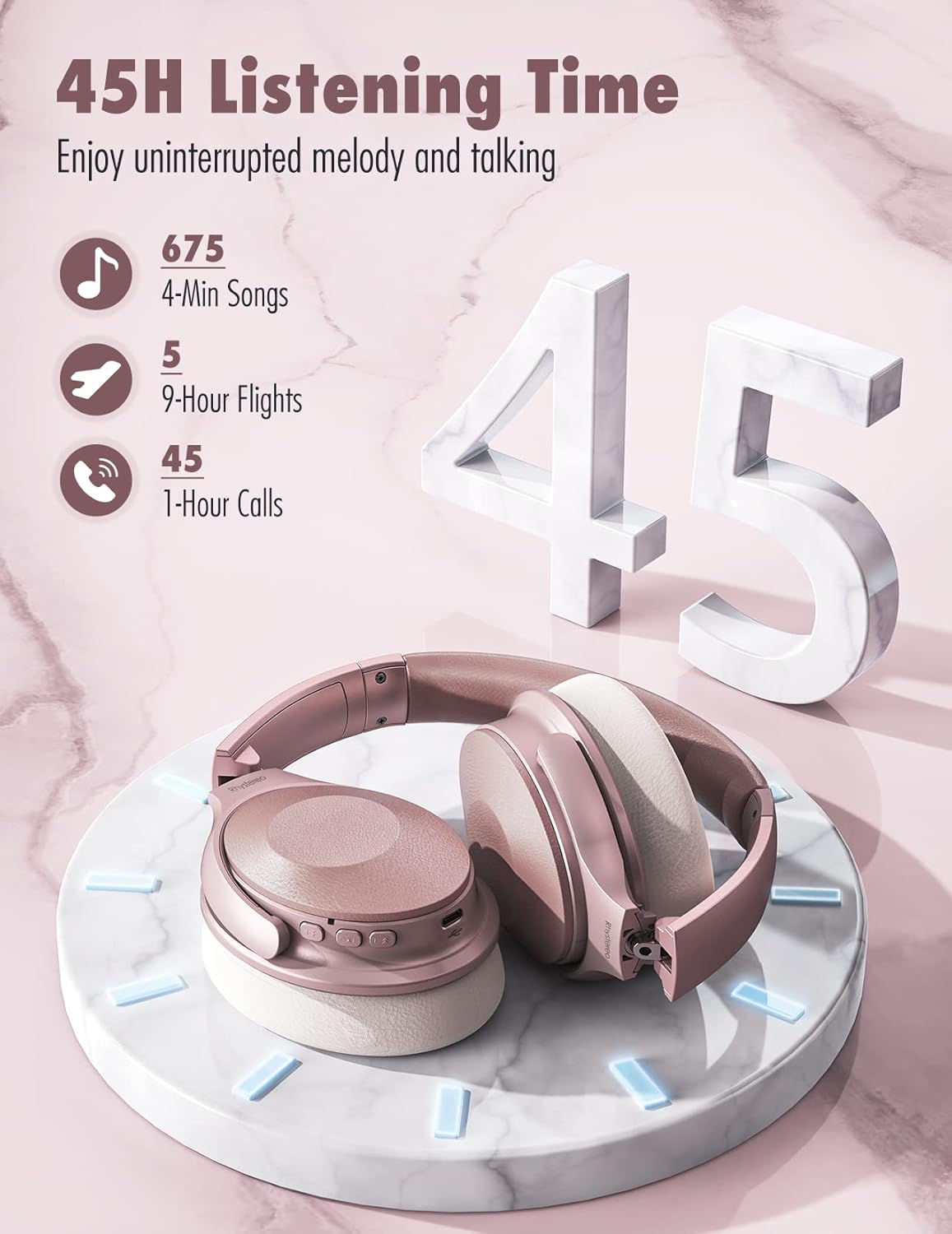 Pink Bluetooth Noise Canceling Headphones with Mics M759