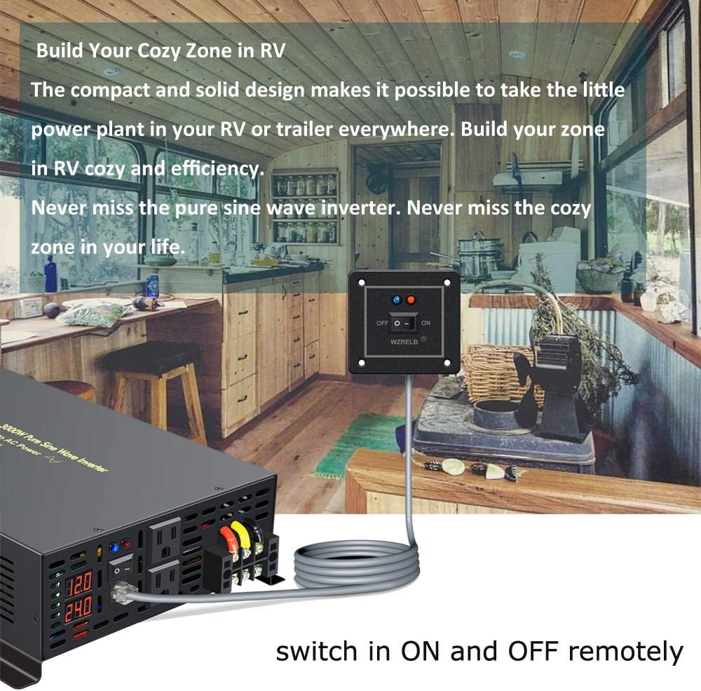 3000 Watt 24V DC Pure Sine Wave Power Inverter with Remote Control Switch, Dual 110V 120V AC Outlets N2619